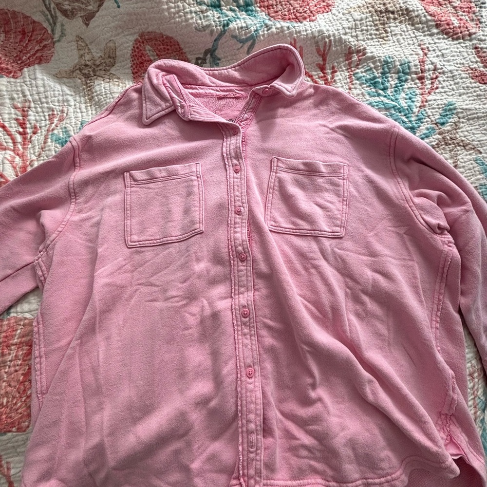 Aerie Pink Button Up Flannel Shirt